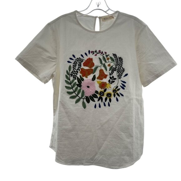 Roolee Tops - Roolee Women's Short Sleeve Embroidered Floral Top White/Multi Size XXXL
